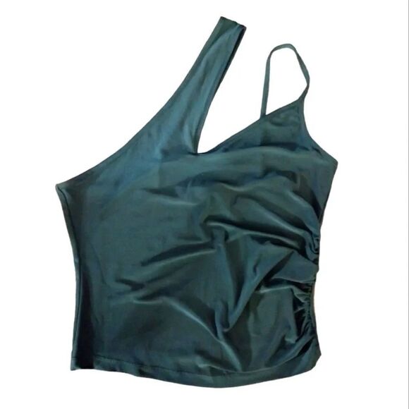 Trendyol Emerald Green One Shoulder Satin Tank Top Medium NWT - Picture 2 of 14